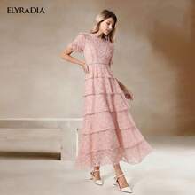 ELYRADIA 女士夏季粉色蕾丝多层长裙，时尚休闲优雅派对正式婚礼场合礼服 - 粉色 - 查看 10