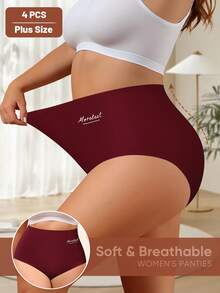 MIOTAN 4pcs/Pack Plus Size Women High Waist Seamless Panties, Butt Lifting, Comfortable & Breathable - Multicolor - View 3