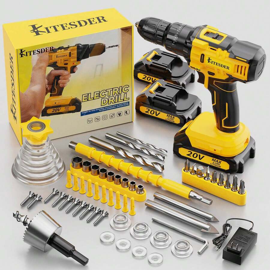 KITESDER 20V Brushless Power Drill Driver,25+1 Clutch Settings,0-2500RPM Variable Speed,Electric Screwdriver With LED Light For Woodworking And DIY  Projects