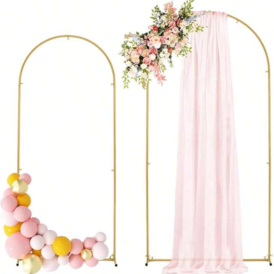 2-Piece Metal Arch Backdrop Stand, Wedding Arch Frame, Gold Wedding Arch Backdrop Stand, Balloon Arch Backdrop For Wedding, Birthday Party, Shower, Graduation Ceremony Decor - 金的 - 查看 1