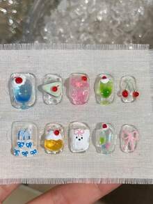 1pc Nail Art Mold, Dreamy Juice Cup Straw, Cute Dessert Cream DIY Beverage Cup 3D Mold - 無色 - 查看 5