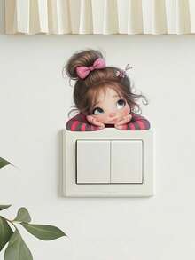 1pc Light Switch Wall Sticker Bundle, 2 Design Options (Monkey / Sweet Girl), Core Keywords: Light Switch Sticker, Wall Decal, Removable, Reusable, No Residue, Cartoon, Monkey, Girl, Waterproof, Home Decor, Bedroom, Living Room, Switch Cover - 001 - View 2
