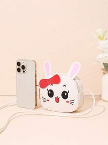 1pc Girls' Mini Cute Sweet Crossbody Bag, Girls' Cute Rabbit & Cherry Print Casual Small Bag, Girls' Small Coin Purse, Change Purse, Snack Bag, Travel Daily Use Crossbody Bag Handbag - Multicolor 1 - View 3