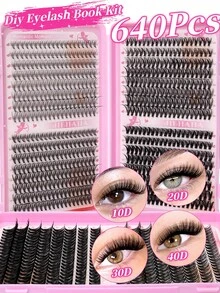 Bộ 640 sợi mi giả dạng chùm, mi nối dày, cong kiểu D-Curl, độ dài hỗn hợp 8-16mm, bộ dụng cụ tự nối mi, hướng dẫn tự nối mi dưới, mi giả mềm mại, tạo hiệu ứng trang điểm mắt bướm tự nhiên, keo dán mi tự làm dễ dàng, nhíp dán mi tự làm. - màu đen - Xem 5