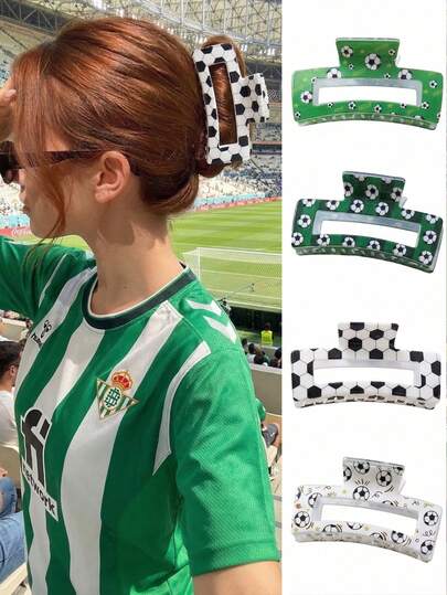 4 Pcs Soccer Hair Claw Clips For Women, Large Square Hair Clips Strong Hold Non-Slip Football Jaw Clips, Sports Fan Game Day World Cup Hair Accessories For Thick Hair Summer Party Pinzas Para El Cabello