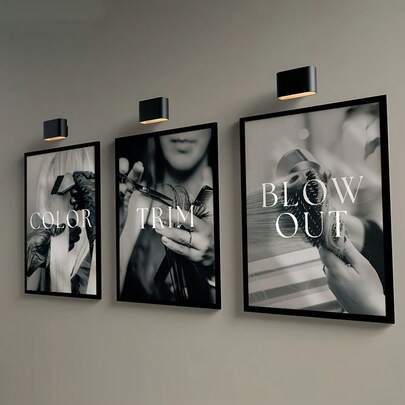 3pcs Modern Minimalist 3pcs Black And White Logo Art For A Hair Salon, Suitable For Barbershops. This Canvas Wall Painting Serves As Decoration For Offices, Bedrooms, Living Rooms, And Corridors