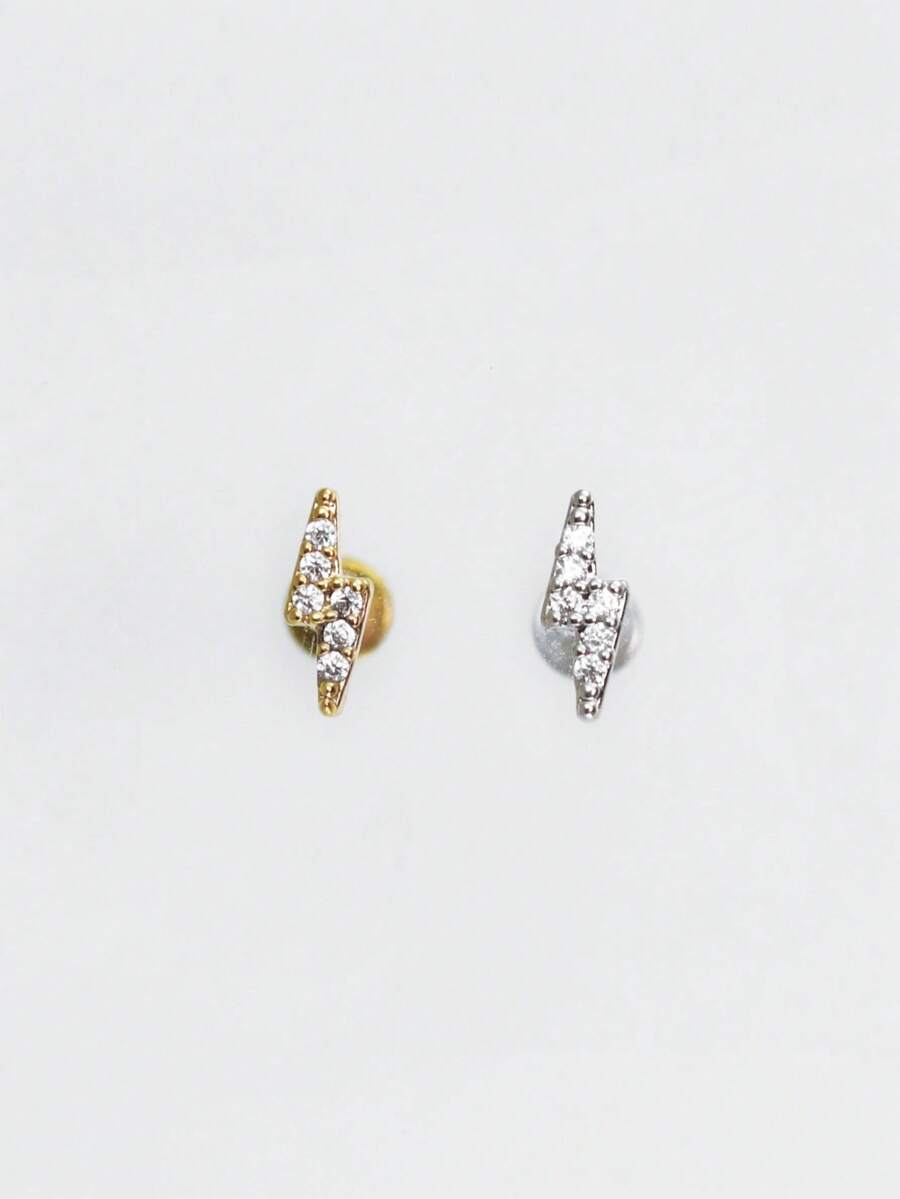 1pc Fashionable Minimalist Lightning Bolt Diamond Stud Earrings, Suitable For Women's Daily Wear - Lightning - View 1