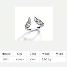 MDFUN Anillo ajustable de ala abierta minimalista chapado en oro blanco de 18K para mujer - Blanco - Ver 9