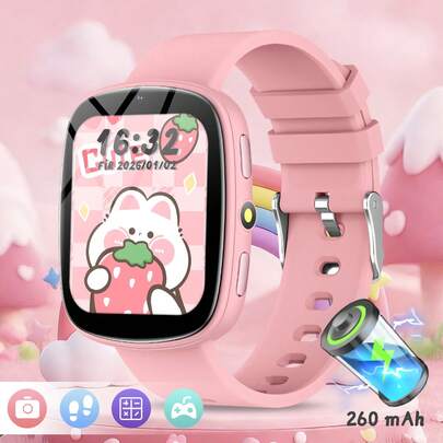 Aufgerüstete Kinder-Smartwatch, 1,83" großer HD-Bildschirm, 260mAh Akkukapazität, lustige Spiele, Wecker, Kalender, Schrittzähler, Taschenrechner, Stoppuhr, Taschenlampe, Kamera, ideales Geschenk für Kinder