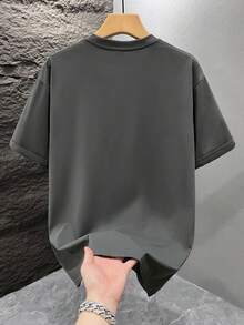 GRDR Men's Retro Minimalist Solid Color Washed Short Sleeve T-Shirt, Suitable For Summer, Comfortable & Breathable, Leading Fashion - Dark Grey - View 3