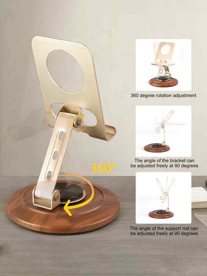 Giá đỡ điện thoại và máy tính bảng bằng kim loại chịu lực, xoay 360°, tải trọng 10kg, thiết kế gập gọn, điều chỉnh 90°, cấu trúc rỗng, đế 90mm, phù hợp cho văn phòng/nhà bếp/ngoài trời, giá đỡ điện thoại phong cách công nghệ tối giản.