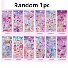 可重复使用的3D闪光金色亮片贴纸，热压亮片贴纸，适用于剪贴簿、日记、相册、信封、DIY工艺品，卡通浮雕3D贴纸，趣味可爱水晶贴纸（随机款式） - 彩色 - 查看 10