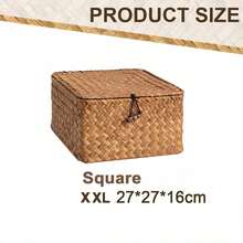 1pc Woven Storage Basket With Lid, Rectangular Wicker Storage Box, Toy Storage Box With Lid, Elegant Home Decor, Kitchen, Bathroom, Bedroom Decor, New Year & Valentine's Day Gift - Brown - View 19