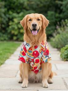 夏季狗狗休闲衬衫 - 透气轻便的狗狗夏季服装，适合小型、中型和大型犬，全印花狗狗服装 - 沙滩风图案 - 彩色 - 查看 4
