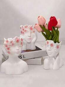 1pc Artistic Side Profile Girl Makeup Brush Holder, High-End Desktop Pencil Cup For Living Room & Bedroom - Multicolor - View 5