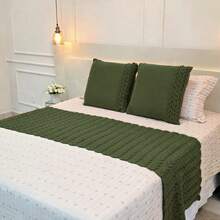 Knitted Blanket Set For Sofa Bed (Double, Queen, King Size) - Cozy Home Decor + 2 Cushion Covers - Màu xanh Ô liu - Xem 6