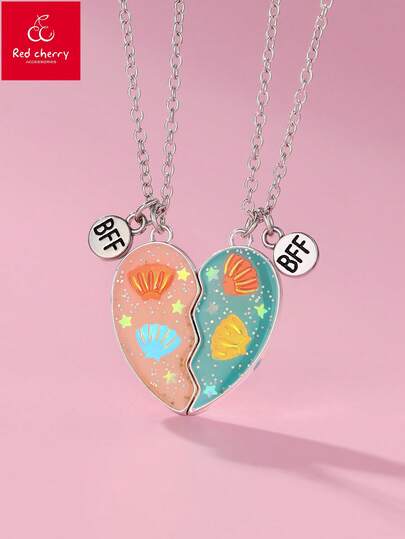 Bộ 2 món đồ chơi thời trang cho trẻ em, hình vỏ sò nam châm và hình trái tim đính sequin chuyển màu chủ đề thế giới đại dương dễ thương, thích hợp để đeo hàng ngày, làm quà tặng, trong các dịp lễ hội.
