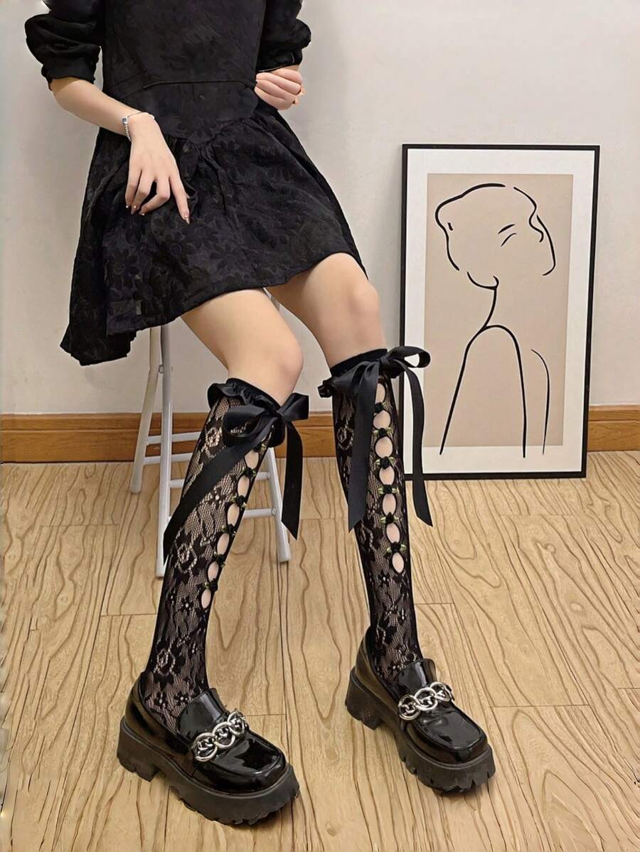 1 Pair Women's Knee High Socks Lightweight For Spring & Summer,Street Fashion Style/ Street Look/Hip Hop Style - Multicolor - View 1