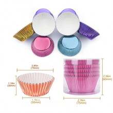 LIFETALK 100 piezas Tazas de papel para cupcakes de boda, forros de cupcakes de metal de aluminio, estuches de papel de aluminio para magdalenas y muffins, tazas para hornear - Ver 2