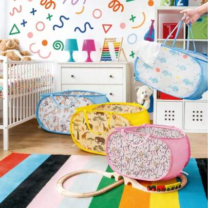 1个可折叠玩具收纳篮 - 可折叠毛绒动物收纳盒，轻便玩具箱，节省空间，适合婴儿、儿童、托儿所、客厅 - 动物图案