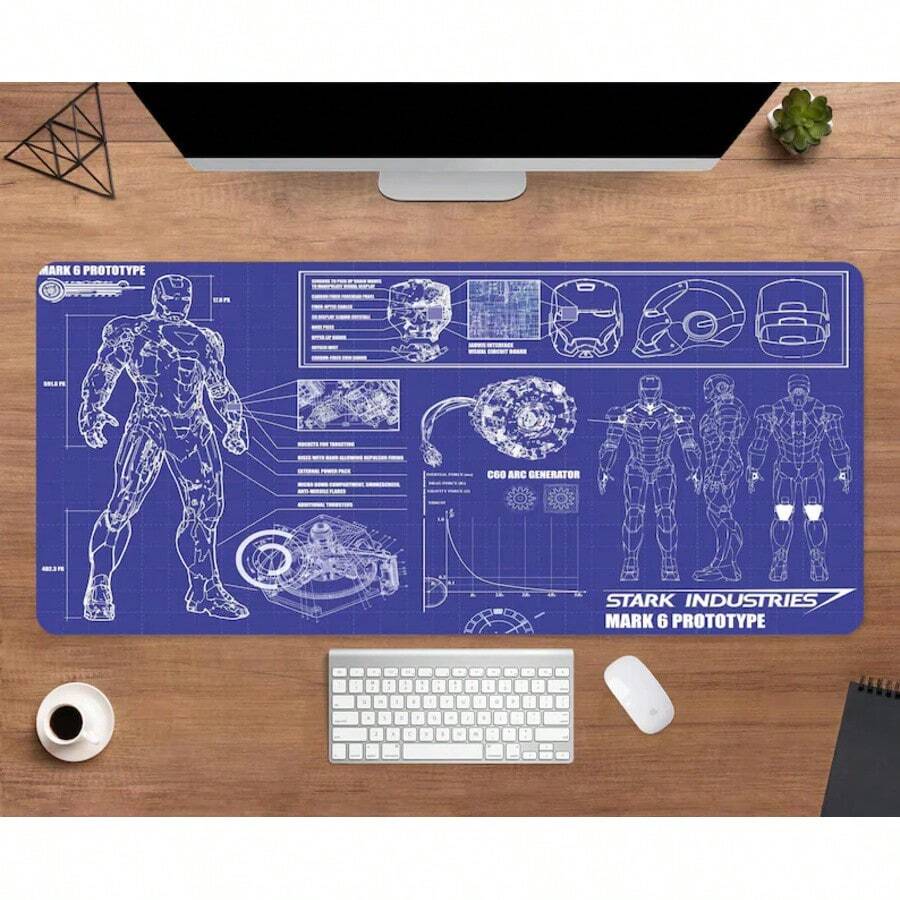 15.75*35.43in  Mark 6 Blueprint Desk Mat |   Avengers Mouse Pad |   Large Desk Pad |   Movie Desk Decor - 查看 1