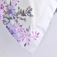 Juego de 3 piezas de falda de cama con volantes dobles de estilo minimalista y moderno con estampado floral, ropa de cama para dormitorio (1 falda de cama, 2 fundas de almohada, sin núcleo interior) - Púrpura malva - Ver 9