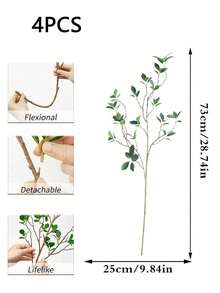 4 cành cây sung nhân tạo dài 28,74 inch có lá, thân cây xanh giả, cành ô liu giả, thích hợp để trang trí bình hoa, cành cây nhân tạo khô, lý tưởng cho Ngày Valentine, quà tặng, sinh nhật, lễ tốt nghiệp, trang trí nhà cửa, trang trí phòng học, đồ dùng học tập - 4 lá đa - Xem 8