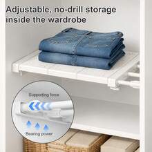 Extendable Closet Shelf Adjustable Tension Shelf, Expandable Wardrobe Organizer Divider For Cupboard, Kitchen & Bathroom Storage, No Drill Telescopic Shelf Rack 38–60cm, 20kg Capacity - View 3