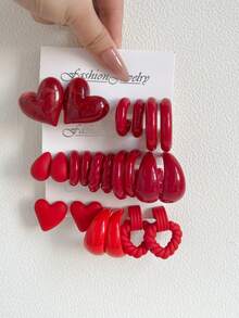 1-5 Pairs Random White Heart & Water Drop Retro Y2K Acrylic Exaggerated Fashion Earring Set, Blind Box Combination, Gift For Women On Mother's Day, Valentine's Day, Christmas, New Year, Daily Wear - Multicolor - View 5