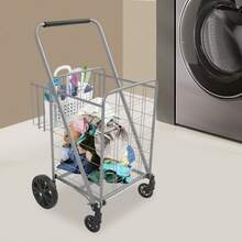 Silver Folding Trolley, Iron Frame With Baked Enamel Finish, 4-Wheel (2 Lockable) Shopping Cart, 50 Kg Load Capacity For Outdoor And Indoor Use (55*104 Cm) - A - View 8