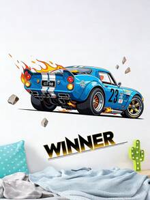 儿童房墙面装饰赛车贴纸 PVC 自粘汽车贴纸，适用于卧室衣柜门美化 - 彩色 - 查看 5