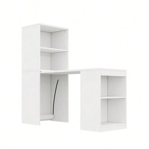 Multifunctional Folding Table 130x51x137cm Combining Desk And Cabinet In One Design, Four Storage Compartments For Efficient Organization, High Load Capacity, White. - A - 查看 1
