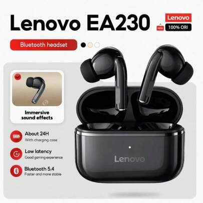  Auriculares intraurales clásicos Lenovo EA230, conexión Bluetooth 5.4 estable, baja latencia, larga duración de la batería, cancelación de ruido ENC HiFi para llamadas, diseño ergonómico