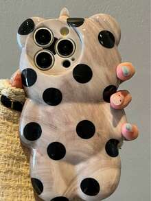 Ốp lưng điện thoại hình gấu nhỏ 3D mềm mại, họa tiết ombre đen chấm bi, tương thích với Apple 15 Pro Max, mẫu 14 inch mới đang thịnh hành, 13, 11 inch. Ốp bảo vệ mềm mại dễ thương tương thích với iPhone 12 Pro, 15 inch dành cho nữ. - màu đen - Xem 1