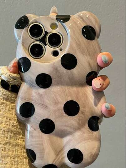 Ốp lưng điện thoại hình gấu nhỏ 3D mềm mại, họa tiết ombre đen chấm bi, tương thích với Apple 15 Pro Max, mẫu 14 inch mới đang thịnh hành, 13, 11 inch. Ốp bảo vệ mềm mại dễ thương tương thích với iPhone 12 Pro, 15 inch dành cho nữ.