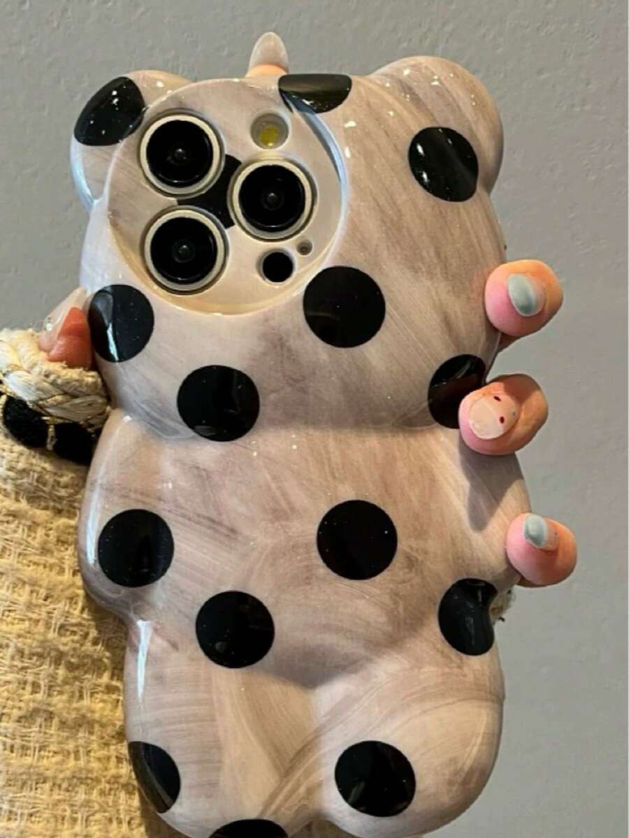 Ốp lưng điện thoại hình gấu nhỏ 3D mềm mại, họa tiết ombre đen chấm bi, tương thích với Apple 15 Pro Max, mẫu 14 inch mới đang thịnh hành, 13, 11 inch. Ốp bảo vệ mềm mại dễ thương tương thích với iPhone 12 Pro, 15 inch dành cho nữ. - màu đen - Xem 1