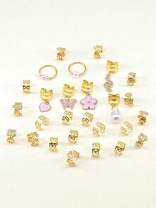27pcs Butterfly Heart Pearl Flower Music Note Y2K Dreadlock Hair Jewelry Accessories For Braids Gifts For Girls Perfect For Dances And Parties Music Festival - Gold - View 2