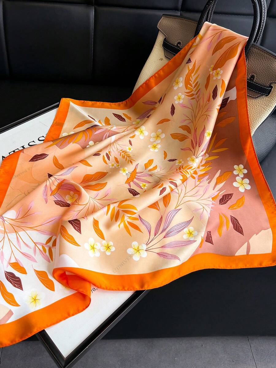 1条女士优雅复古印花轻薄缎面方巾,仿丝材质,波西米亚风休闲女士颈巾/披肩,轻薄舒适,适合春夏日常穿着、外出、度假、旅行等场合。 - 橘色 - 查看 1