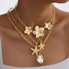 Bộ 1 dây chuyền nhiều lớp phong cách Boho đính ngọc trai hình hoa, hạt tròn hình thánh giá và hình Đức Mẹ Maria, thích hợp cho kỳ nghỉ, cầu nguyện, lễ rửa tội. - phong cách 8 - Xem 14