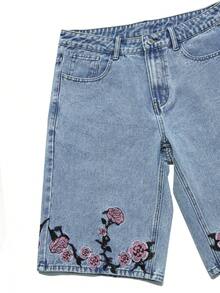 Quần short denim nam thêu họa tiết phong cách đường phố - Rửa nhẹ - Xem 5