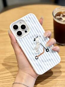 1pc Funny Blue Striped Skateboard Spotted Dog Water Wave Wrinkle Phone Case, Suitable For IPhone 17 Pro Max/17 Pro/16 Pro Max/16 Pro/16/15 Pro Max/15 Pro/15/14 Pro Max/14/13 Pro Max/13 Pro/13/12 Pro Max/12 Pro/12/11, Dustproof Waterproof Shockproof Soft Case - White - View 1