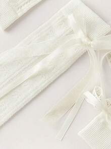 1双白色大蝴蝶结女童过膝袜，透气网眼春夏保暖袜 - 彩色 - 查看 5