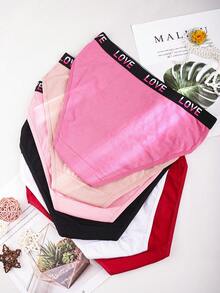 6 Pieces Of Mixed Color Mid Waist Pure Cotton Letter Waistband Underwear, Comfortable And Breathable, With Elastic Fit, Suitable For Women's Triangle Underwear Worn In Daily And All Seasons - 彩色 - 查看 2