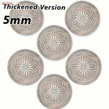 1/6/12/186入圓形木製杯墊，3/5mm厚，10*10cm，白色花卉設計，適用於大多數杯子尺寸，完美咖啡杯墊，適合酒吧、居家派對等多種場合 - 杏色 - 查看 7