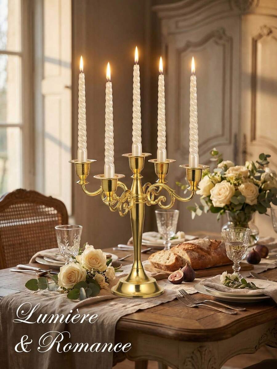 这款金色优雅多臂烛台，法式风格家居装饰，营造浪漫氛围，适合客厅、节日等场合。是结婚纪念日、浪漫时刻的完美之选。这款波西米亚风格的锌合金桌面摆件，非常适合家居装饰、壁炉装饰、圣诞派对、乔迁礼物、婚礼、餐厅和聚会等场合。