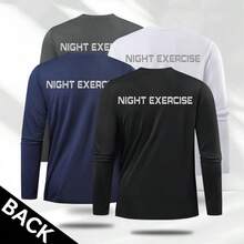 Camiseta de entrenamiento de manga larga de secado rápido para hombre, cuello redondo, para correr, deportes de primavera/otoño - Negro - Ver 6