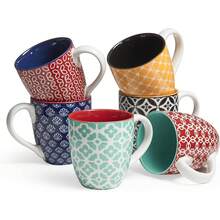 DOWAN Kaffeetassen Set, 6 x 560 ml Kaffeebecher Porzellan, Große Tassen im Chinesischen Traditionellen Musterstil für Kaffee, Milch, Tee & , Coffee Mug Mehrfarbig - Blau und Weiß - Übersicht 7