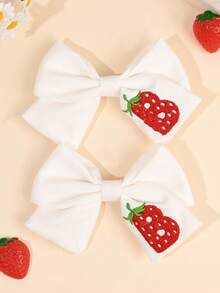 2个装 26个字母草莓刺绣发夹，可爱水果发卡，柔软面料鳄鱼夹，适合婚礼、生日派对、日常佩戴，甜美草莓发卡，节日礼物，婴儿发饰 - 彩色 - 查看 5