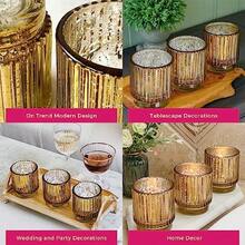 Kate Aspen - Candelabros votivos de vidrio acanalado clásico dorado juego de 6 decoración de otoño decoración bohemia decoración de estantes regalo perfecto para anfitriona o decoración del hogar - Dorado - Ver 5