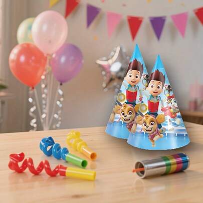  6pcs Paw Patrol Party Hats, Birthday Holiday Party Decorative Caps, Party Supplies Set, Cute Cartoon Characters, Creative , Party Essential Decorations, Reusable